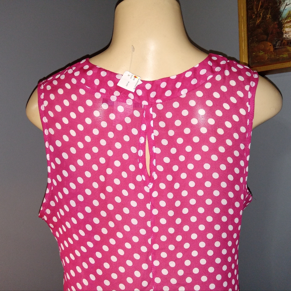 AMERICAN CITY WEAR PINK SLEEVELESS TOP W/ WHITE POLKA DOTS (NWT) SZ L - Picture 6 of 6